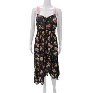 Preen Line Womens Cotton Sleeveless Square Neck Floral Dress Black Size M